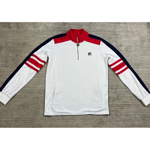 Fila Other - Fila Quarter Zip Pullover Mens Medium White Navy Colorblock Striped Sweatshirt